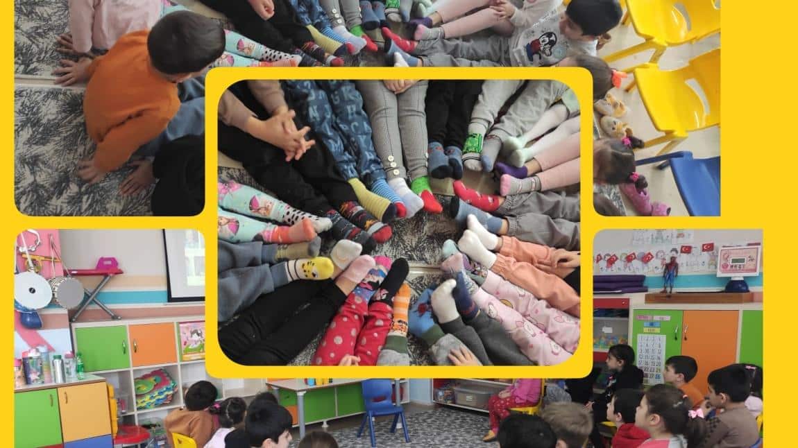 21 Mart Down Sendromu Farkındalık Günü Kapsamında Anasınıfı A Öğrencileri Renkli Çoraplarla Down Sendromuna Dikkat Çekti